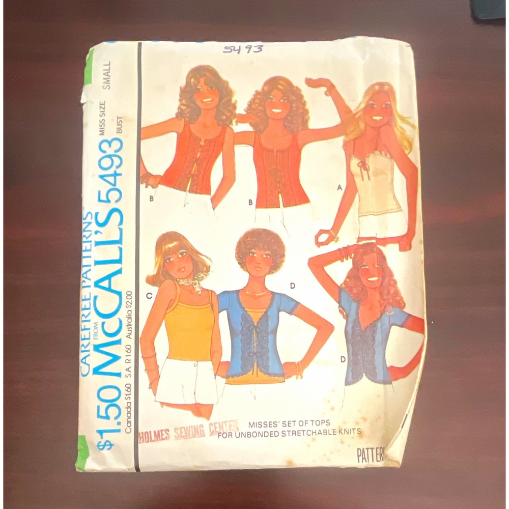 McCall's 5493 Misses‎ Tops Sewing Pattern 1977 Vintage Stretch Knits Size Small